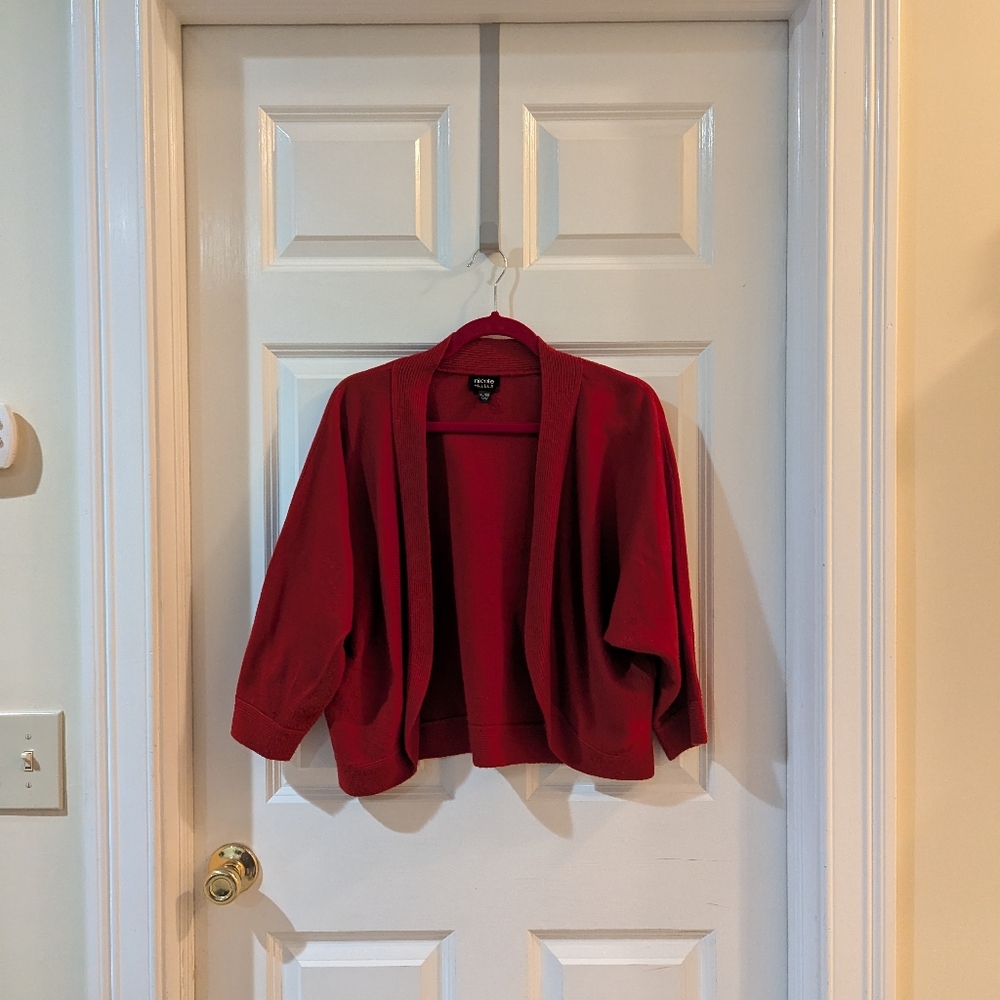 Nicole Miller Women's Red Open-Front Sweater/Shrug.  3/4 Sleeve . XL